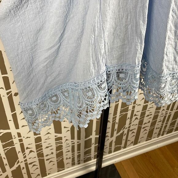 Unbranded Baby Blue Lace Trim Gauze Tie Back Top 2XL - Picture 9 of 9